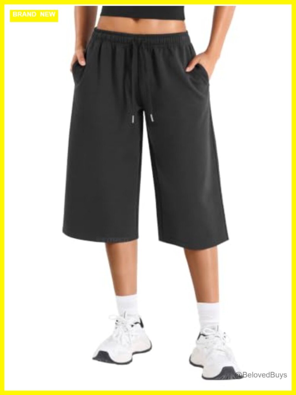 Wide Leg Capri Sweatpants Low Rise Drawstring Pockets Loose Fit